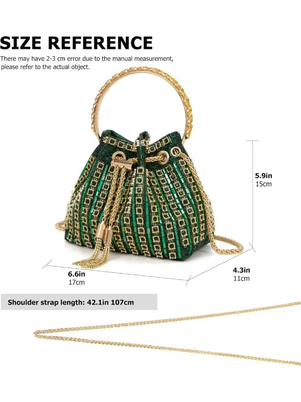 Women Green Sparkly Rhinestone Clutch Purse Diamond Chain Evening Bag
